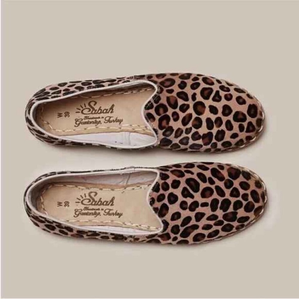 Sabah Leopard Print Slip-On Flats in Brown and Black